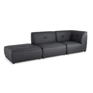 Canapé 3 pièces Modulable avec Fauteuil d'angle et Pouf - Simili Gris Anthracite - L 100 x P 100 x H 75 cm HEXAGONE - PITTSBURGH