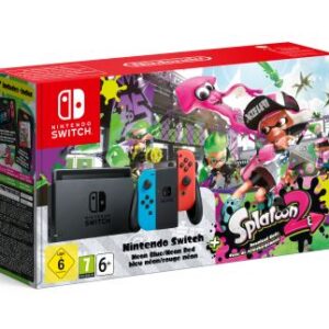 Console Nintendo Switch Splatoon 2 Noire avec Manettes Joy-Con Droite Rouge Néon et Joy-Con Gauche Bleue Néon