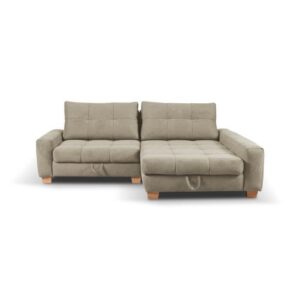 Canapé d'angle droit convertible PICOLO - Tissu beige - L 234 x P 167 x H 103 cm